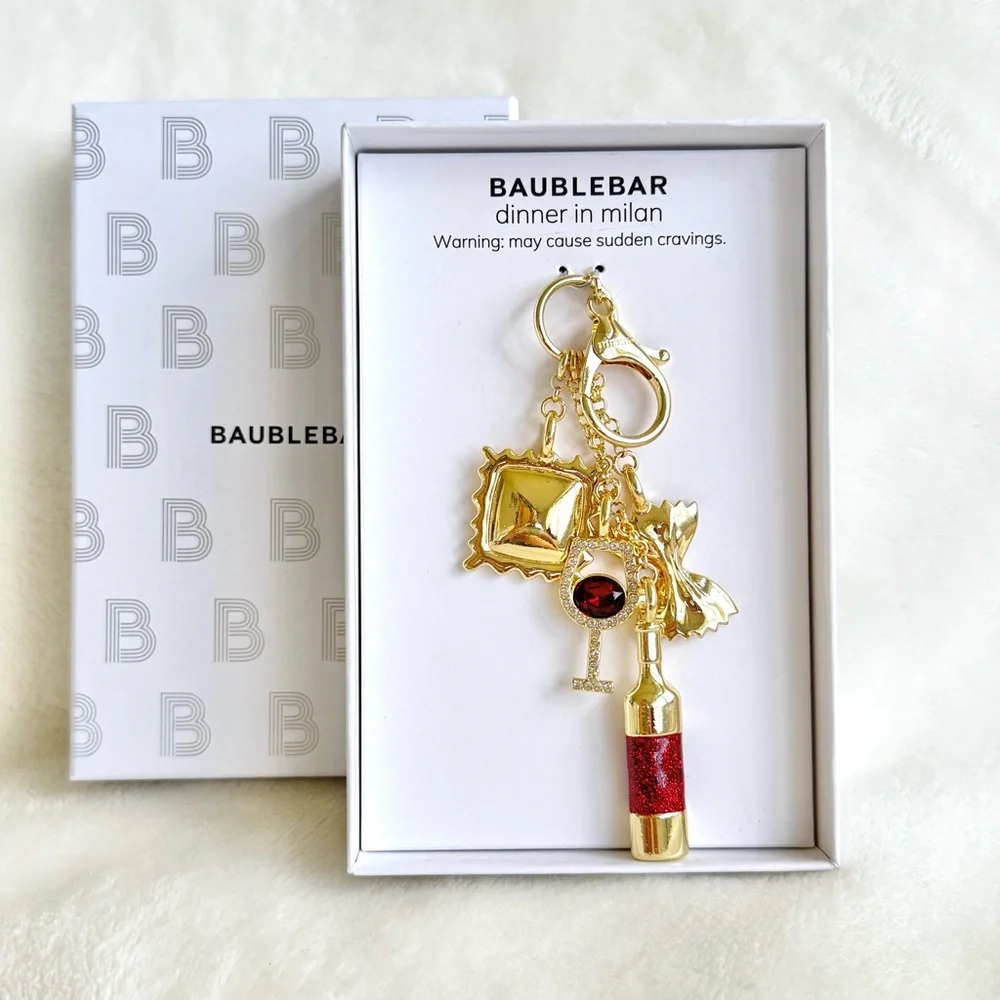BaubleBar “Dinner in Milan” Pasta & Red Wine Key Chain / Bag Charm